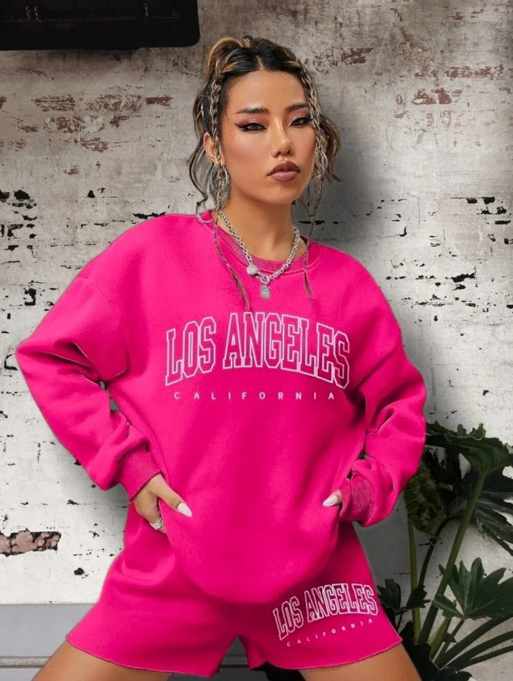Women's Los Angeles California Hot Pink Sweatshirt & Short Set Size XL